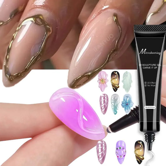 3D Gel Nail Art Modeling Gel Transparent DIY Designs No Wipe Sculpting Gel Nail Rhinestone Glue for Intricate Carvings & Shapes