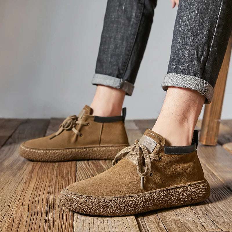 Genuine Leather Soft Sole Mens Casual Shoes Outdoor Breathable Suede Work Shoes High Quality Hiking Sneakers Walking Ankle Boots