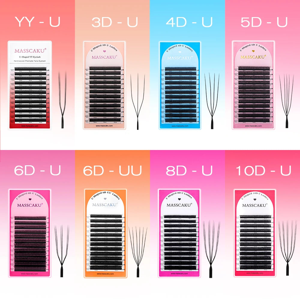 5cases/lot U Shape 3D 4D 5D 6D W Eyelash Extension 0.07mm Thickness High Quality Technologic Fiber U Style Faux Cils by MASSCAKU