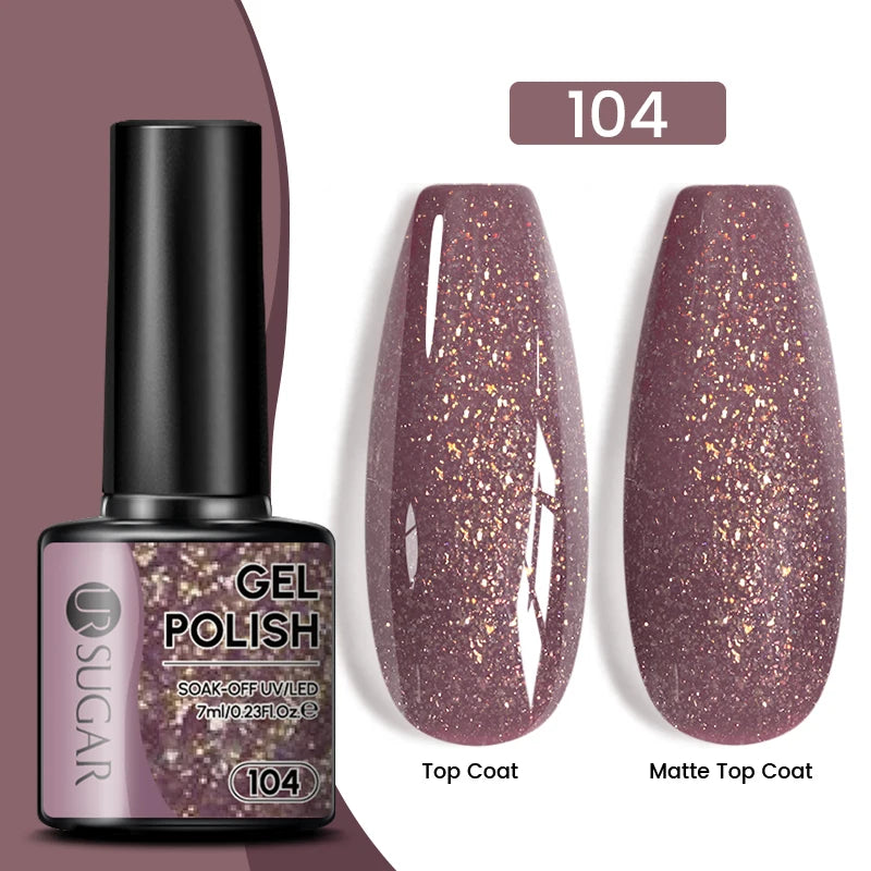 UR SUGAR 7ml Champagne Gold Sequins Gel Nail Polish Bright Sparkling Glitter French Semi Permanent Nail Painting UV Gel
