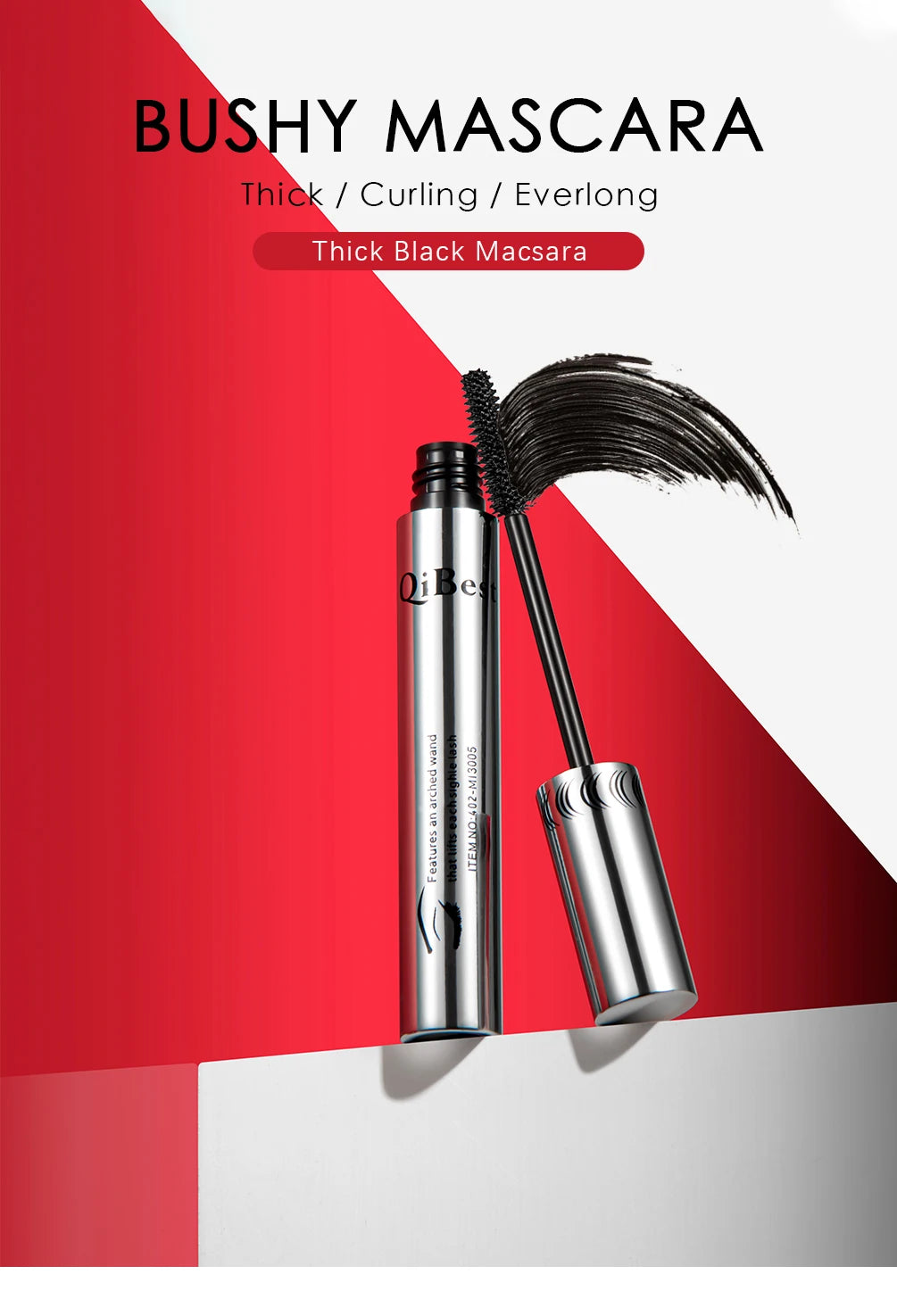 QIBEST 2 Pack Silk Fiber Eyelash Black Mascara Waterproof Lasting Eyelash Extension Thick Lift Lengthening Eyelash  Mascara