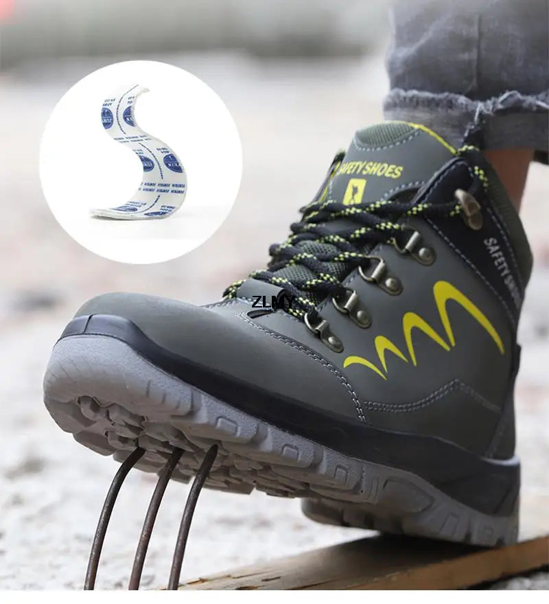 ZLMY Men Steel Toe Shoes High Top Work Boots Indestructible Safety Shoes Man Puncture-Proof Work Sneaker Winter Safety Boots Men