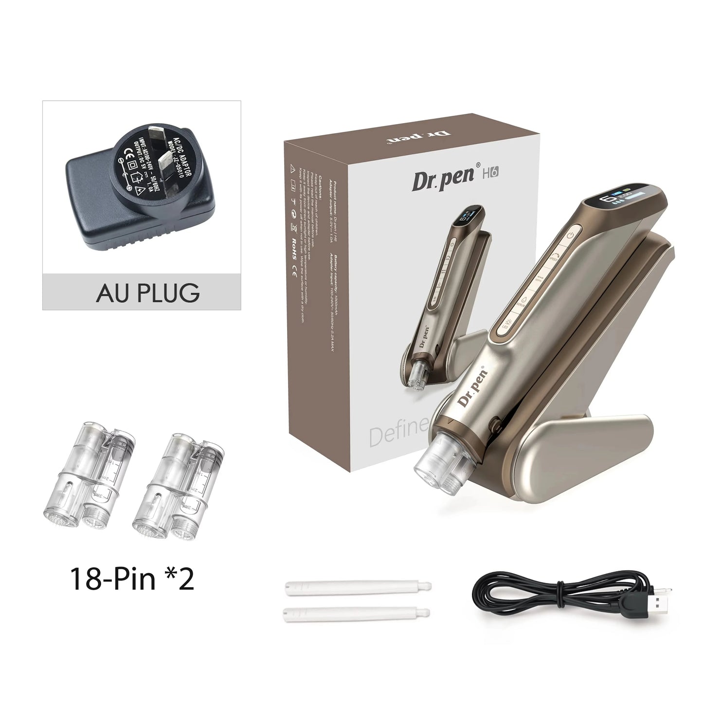 Dr. pen H6 Newly Upgraded Dual Cartridge Design Intelligent Infusion Microneedling pen Needle length 0.25mm as a high-end gift