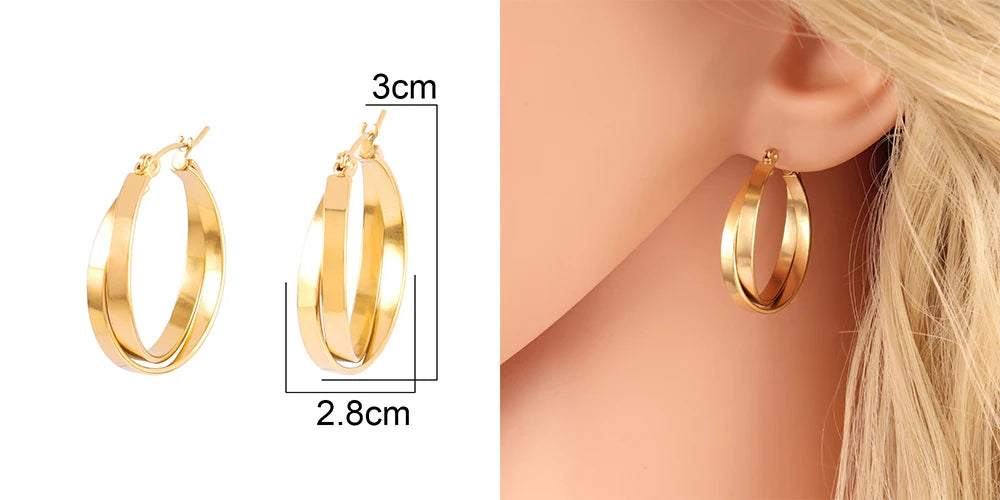 316L Stainless Steel Hoop Huggies Earrings For Women Exaggerated Texture Studs Earrings Girl Geometric Daily Jewelry Gifts