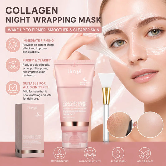 Collagen Peel Off Facial Mask + Kojic Acid Turmeric Overnight Wrapping Mask Anti Aging Nourishes Glowing Skin Peel Off Face Mask