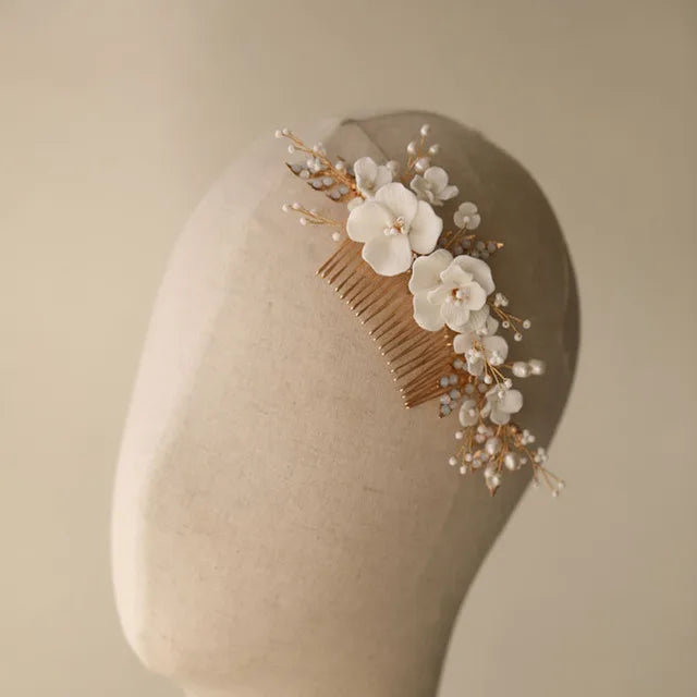 SLBRIDAL Handmade Luxury Rhinestones Freshwater Pearls Ceram Flower Bridal Tiara Wedding Bridesmaids Crown Women Hair Jewelry