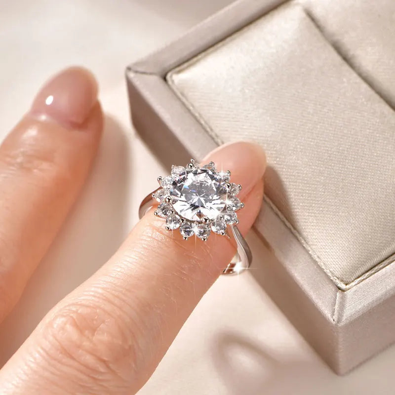 Rrjzz 9MM CZ Lab Diamond Sunshine Flower Ring 5A Cubic Zirconia Sunflower Ring for Women Valentine's Day Birthday Jewelry Gifts