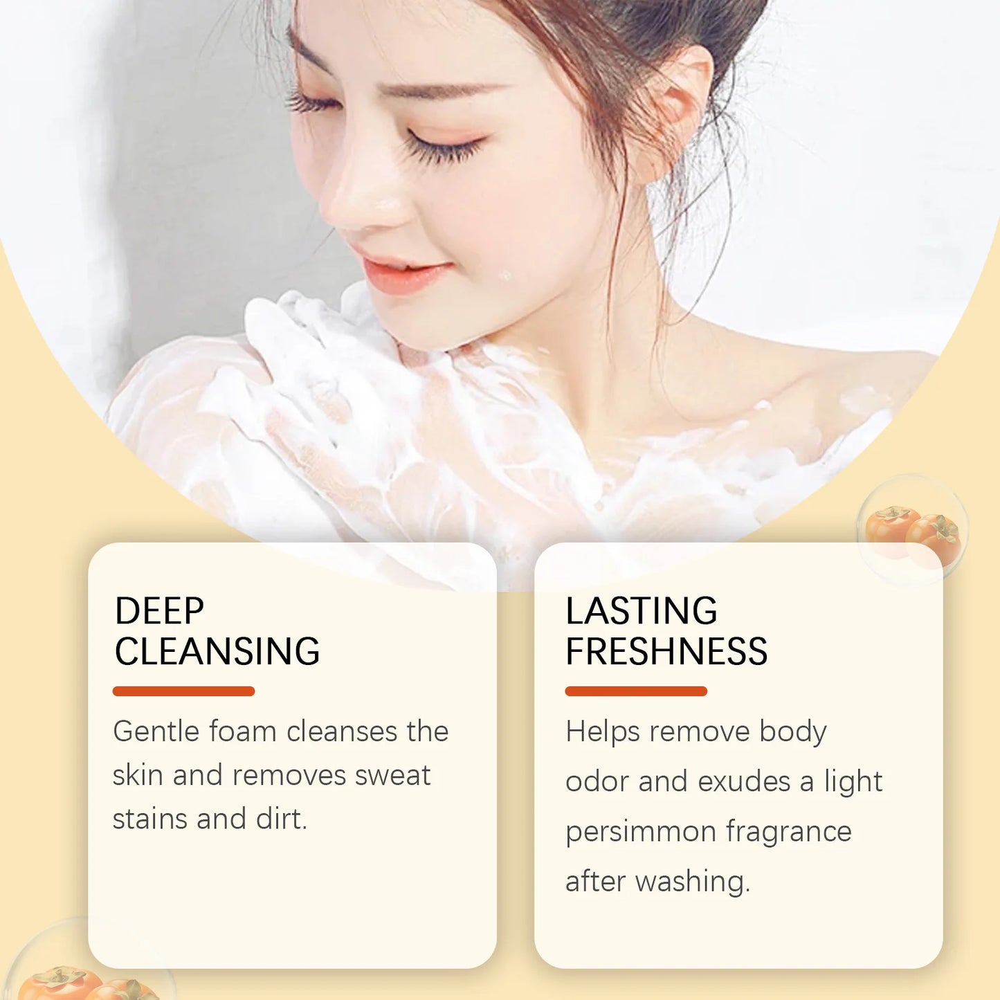 OceAura Persimmon Soap Bar for Body Odor Control Deodorant Professional Skin Cleaning Goat Milk Body Wash Persimmon Shower Gel
