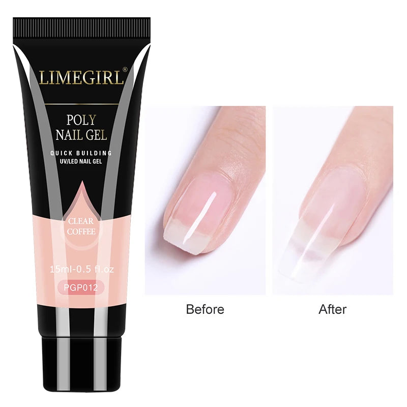 15ml Poly Nail Gel Complete Set for Nail Extension Glitter Solid Color Gel Polish Kit Quick Extension Gel Soak Nail Art DIY Nail