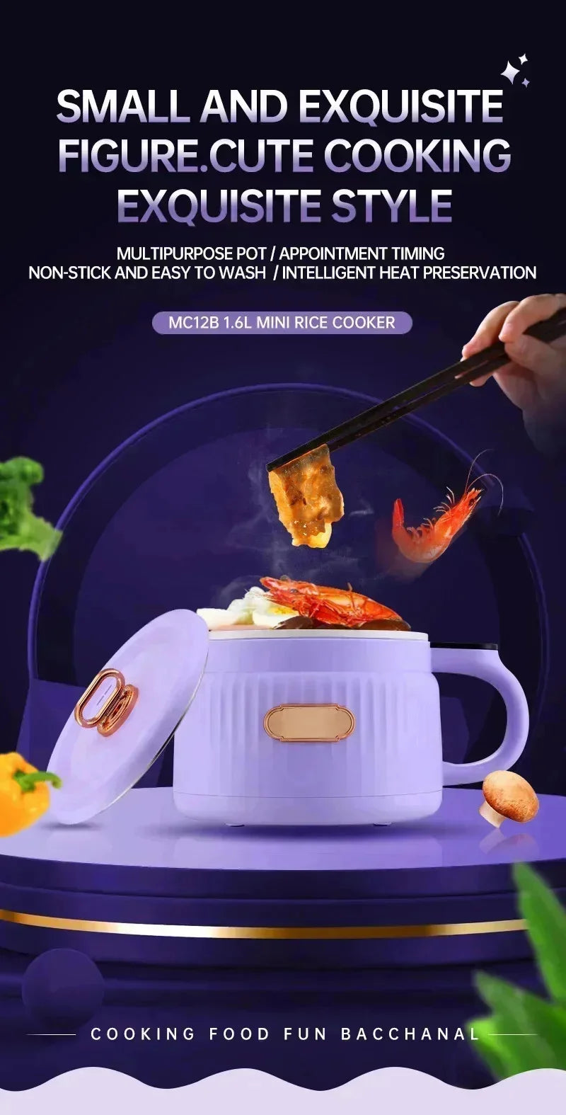220V 110V 1.6L 600W Mini Electric Cooking Pot Small Multifunctional Household Dormitory Noodle Cooking Pot Mini Electric