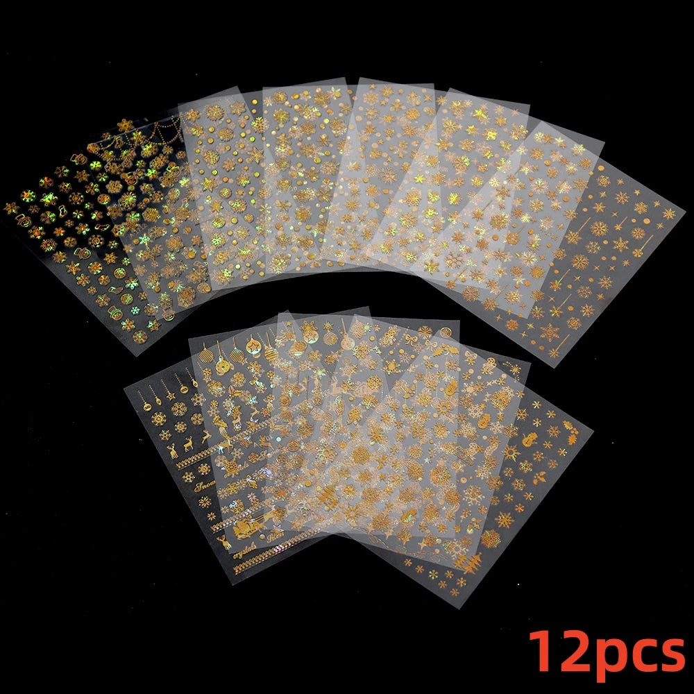 7pcs/Set Bronzing Gold/Silver Nail Art Sticker Sun Stars Moon Design Nail Decals 8*10CM Laser Bohemia Self-Adhesive Slider NLS