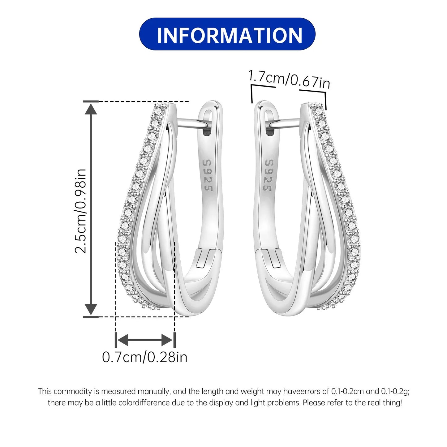 CYCUFF S925 Sterling Silver Zircon Simple Geometry Big Double Ring Earrings Birthday Party Gift Trend 2025 Jewelry Women Earring