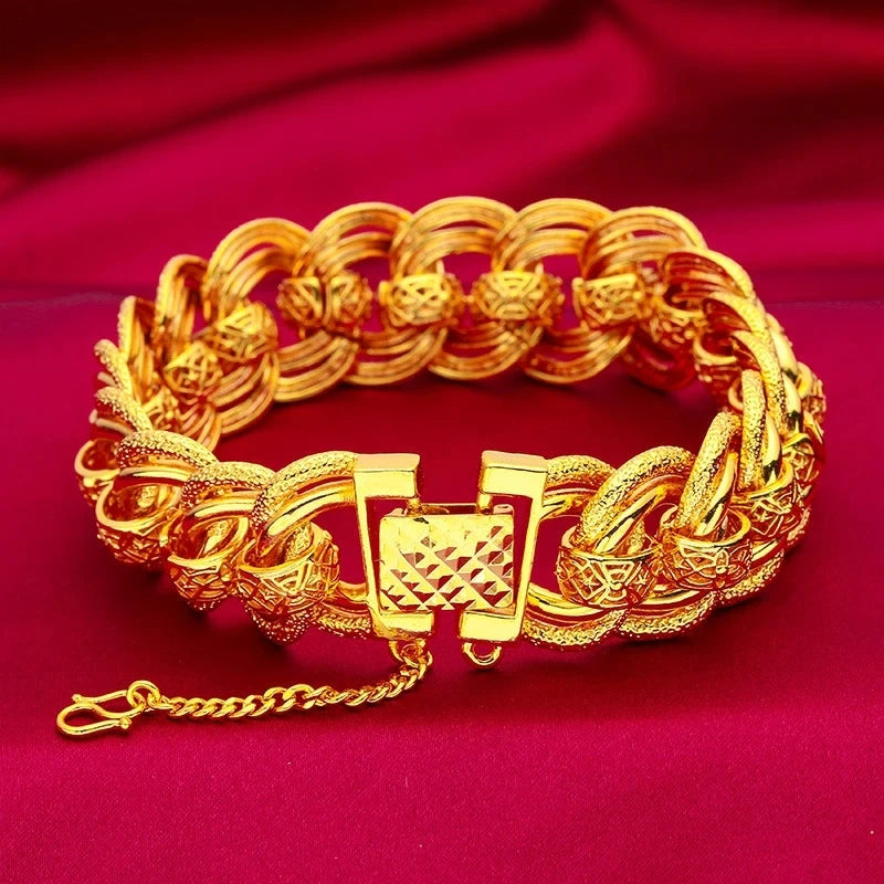 18 K Gold Color Widened Watch Chain Bracelet for Men Dad Father Not Fade Design Bracelet Wedding Engagement Jewelry Gifts