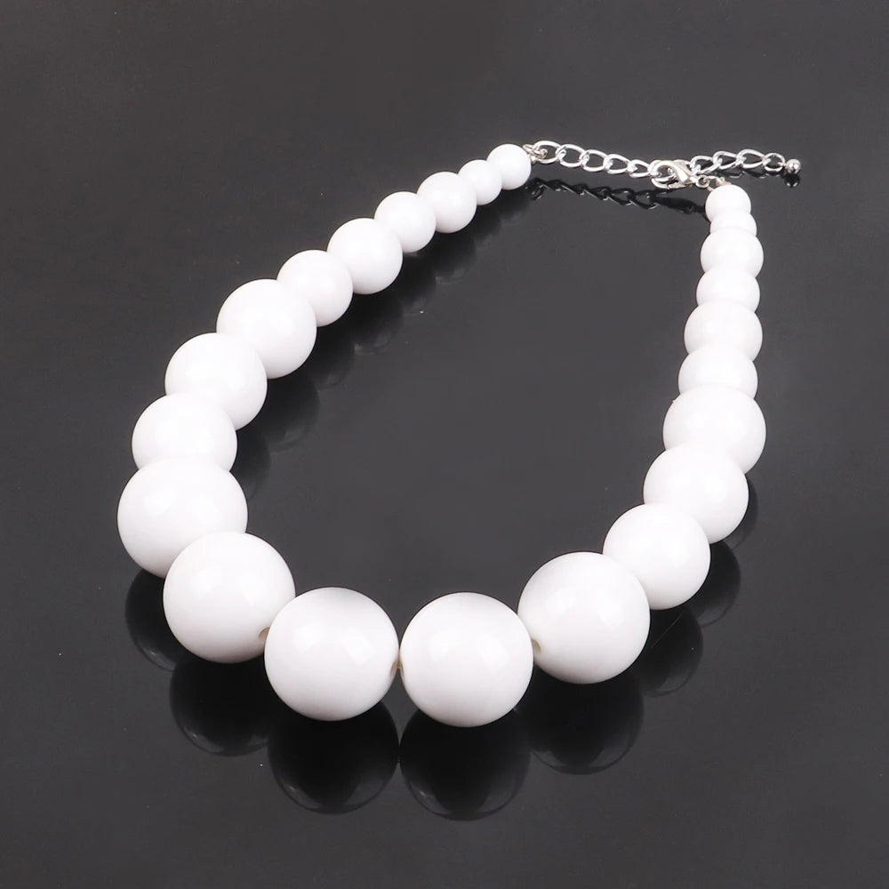 FishSheep Statement Big White Black Acrylic Ball Choker Necklace for Women Large Oversized Clear Beads Collar Necklace Jewelry