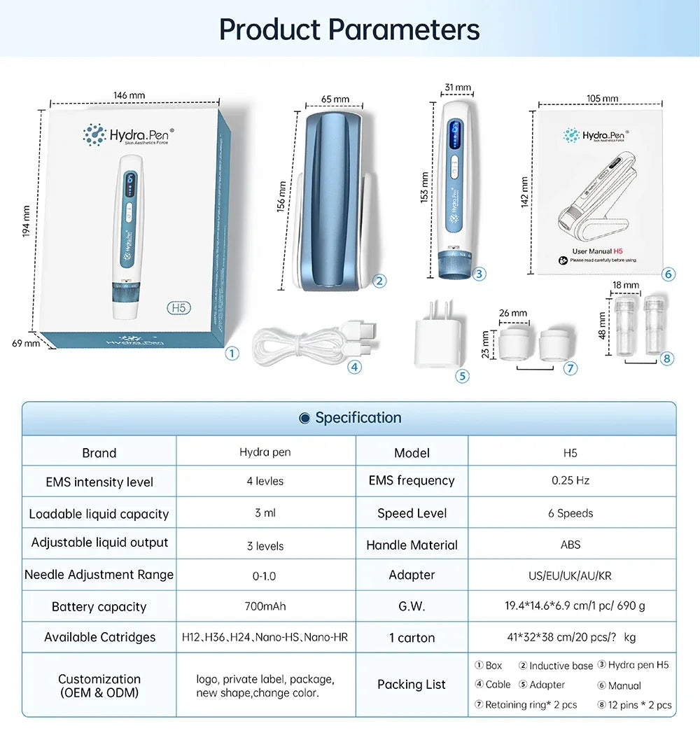 Latest 2 in 1 Microneedling Beauty Instrument Wireless Derma Pen H5 4 Pole EMS Microcurrent Skin Care 0.2MM