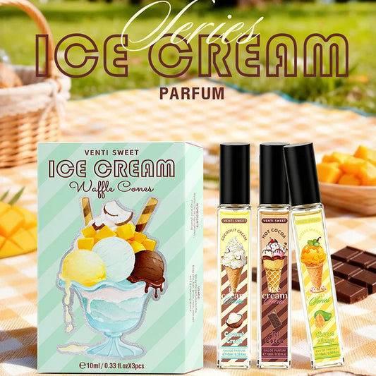 Ice Cream Perfume Gift Set Fresh Mango Coconut Scent Rich Chocolate Popcorn Eau De Toilette Lasting Sweet Women's Fragrance 10ml