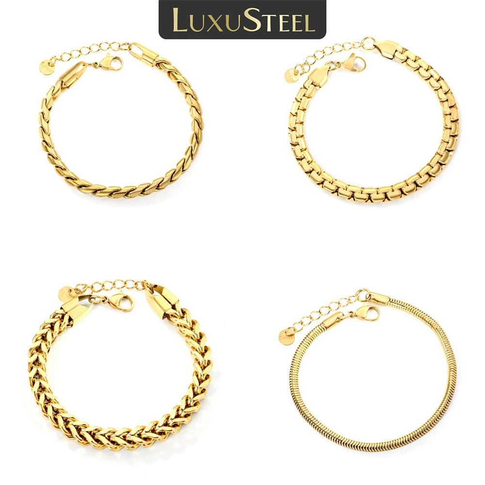 LUXUSTEEL 2-8mm Women‘s Stainless Steel Chain Bracelet Geometric Charm Chain Metal Female Bracelet Fashion Jewelry Party Gifts