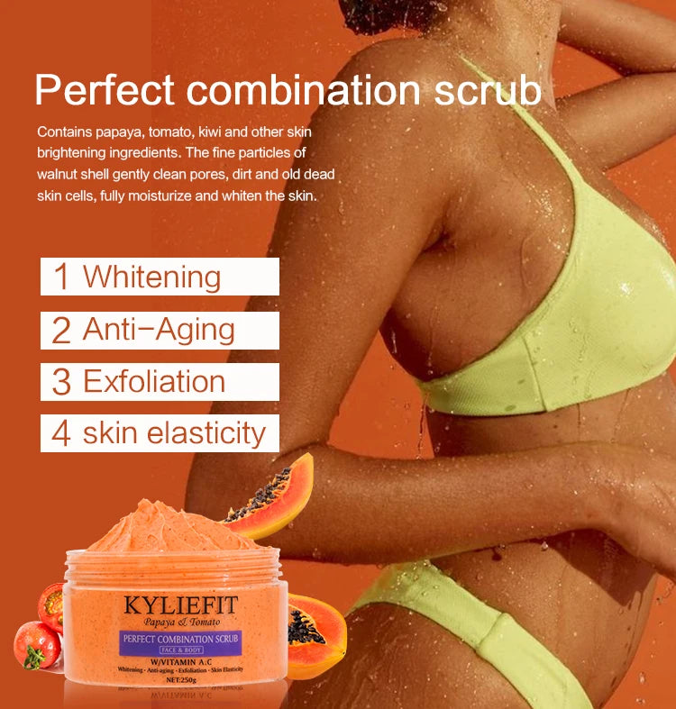 KYLIEFIT Natural Exfoliating Salt Body and Face Scrub, Lightening, Moisturizing, Remove Dark Spots, Acne, Stains, Wrinkles, 250g