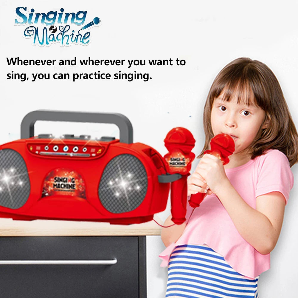 Singing Microphone Machine Kids Portable Karaoke Music Instrument With Lights Connect Phone Toys For Girl Boy Educational Gifts
