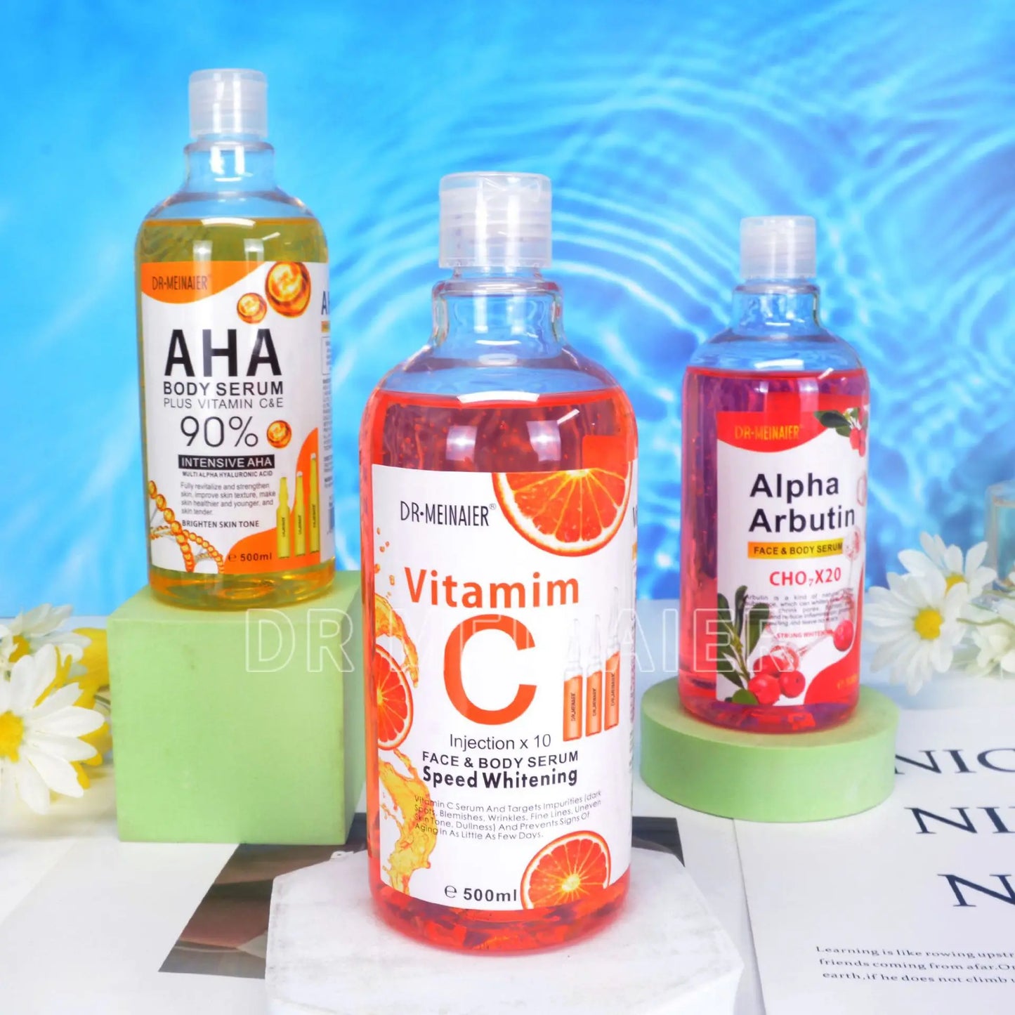 500ML Vitamin C AHA HYALURONIC& NICOTINAMIDE Face Serum Spots Eraser Corrector Whitening Moisturizing Lightening Body Cream