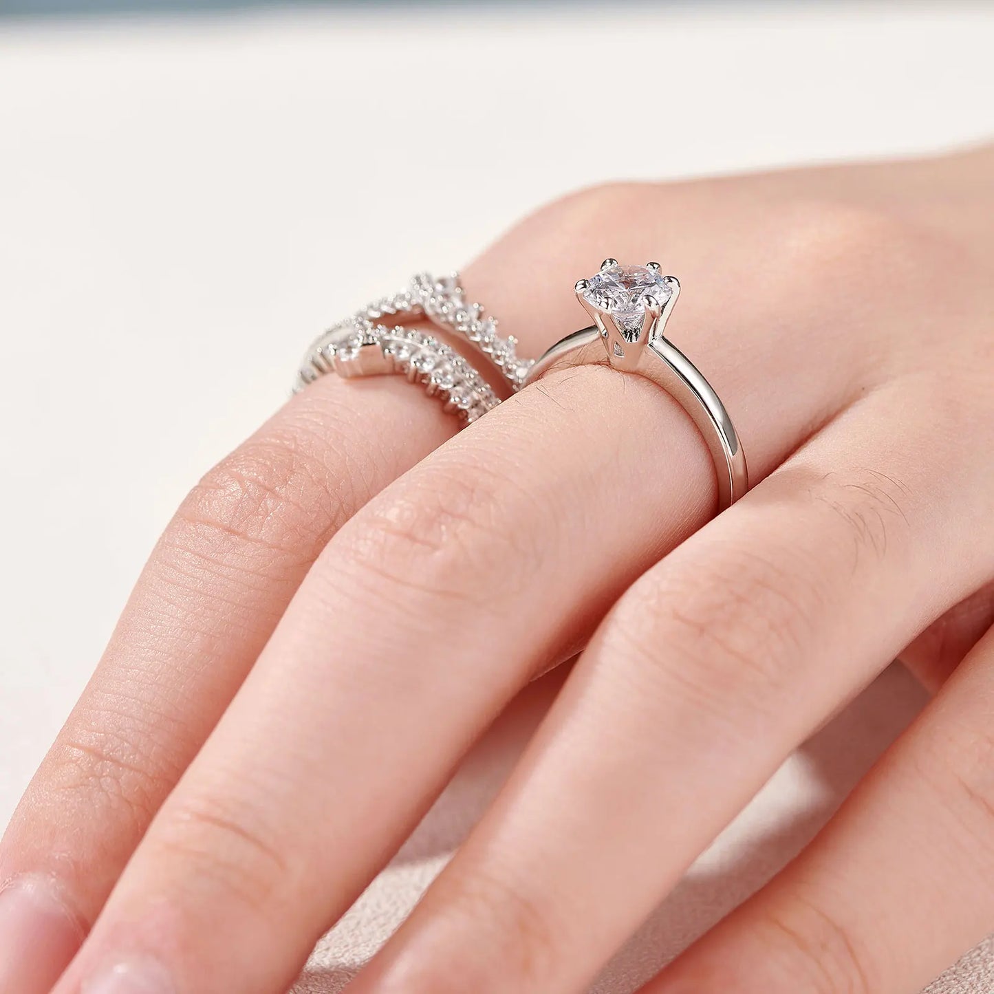 Newshe 925 Silver Bridal Set Original Wedding Rings for Women 1.8Ct Round Cut Zircon Moissanite Engagement Ring Enhancer Band
