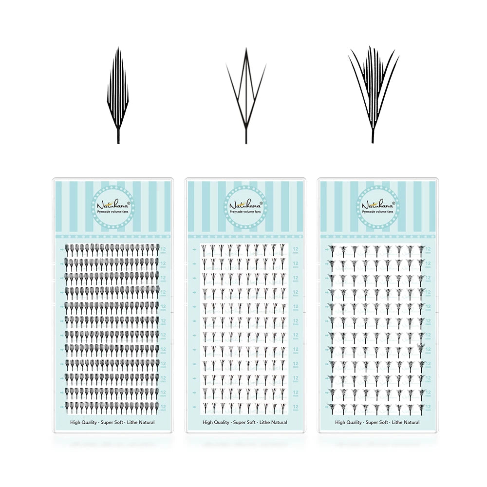 NATUHANA Narrow Spiky Premade Fans Fairy Wings Eyelash Extensions Anime Manga Style Soft Wispy Volume Lashes DIY Salon