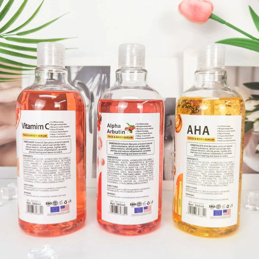 500ML Vitamin C AHA HYALURONIC& NICOTINAMIDE Face Serum Spots Eraser Corrector Whitening Moisturizing Lightening Body Cream