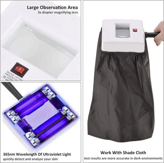 Woods Lamp Skin Analyzer,Magnifying Handle Woods-Lamp,UV Light for Facial Skin Analyze Facial Detector with Black Shade Cloth