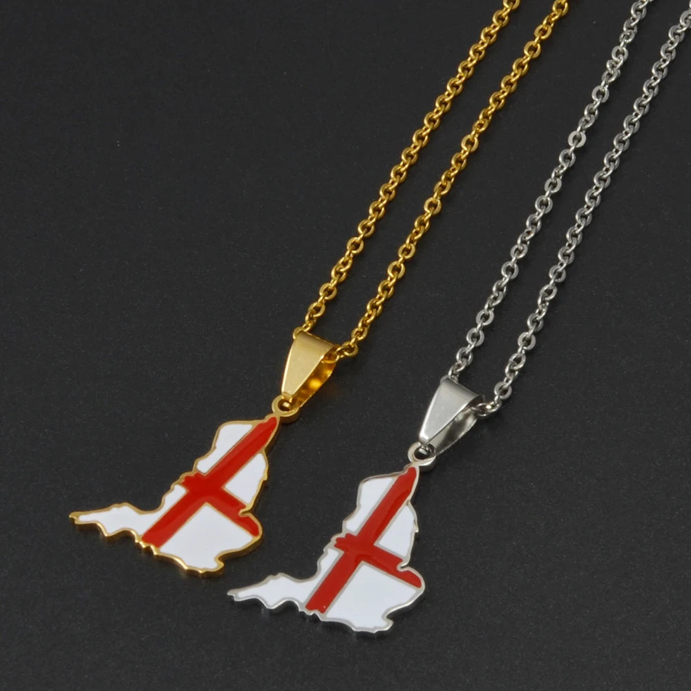 Anniyo England Ireland Pendant Necklaces for Women  Stainless Steel Lloegr Angleterre Éirinn Accessory #504862