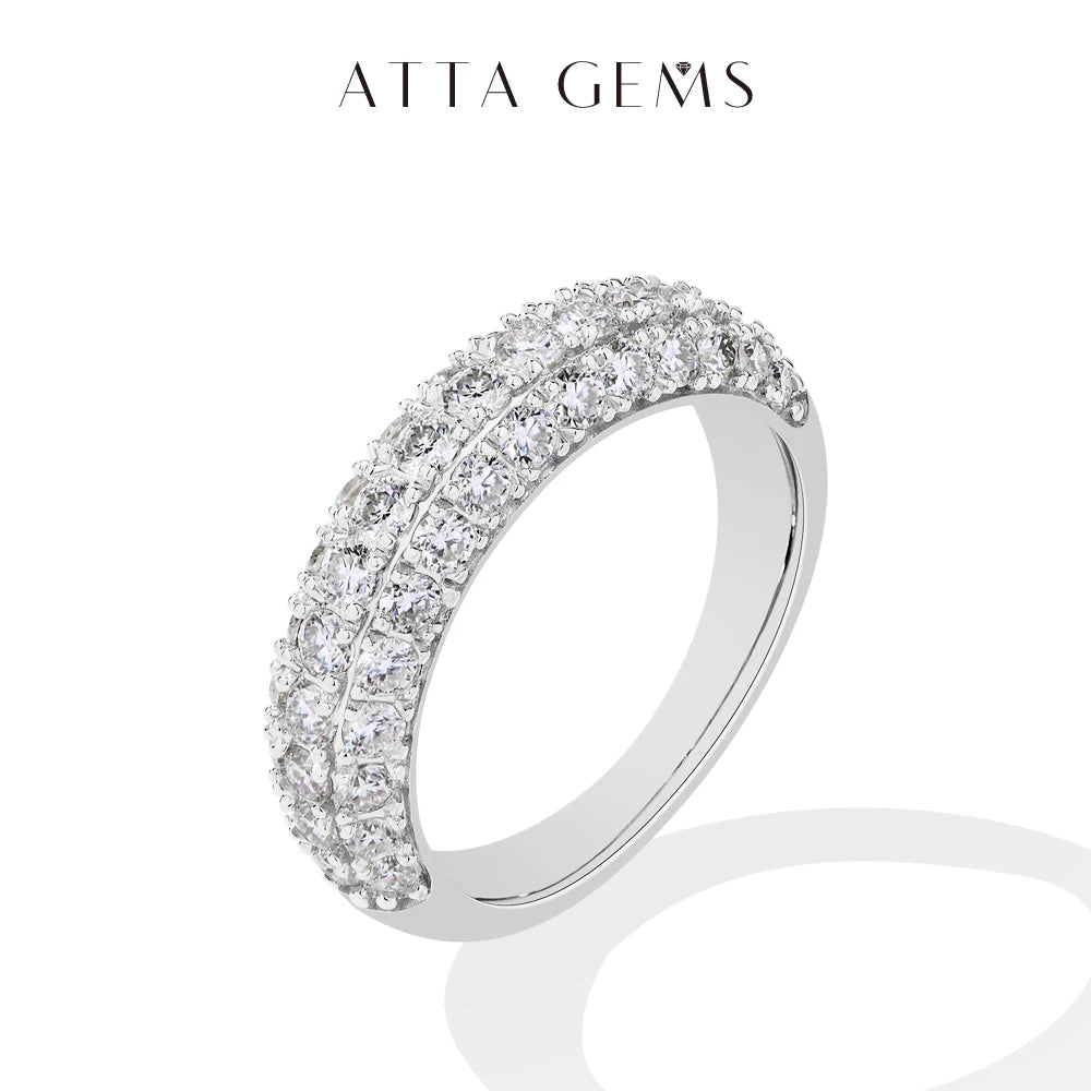 ATTAGEMS Full Lab Moissanite Diamond Rings for Women Half Wedding Band Sparkling S925 Silver Engagement Bride Fine Jewelry Gifts