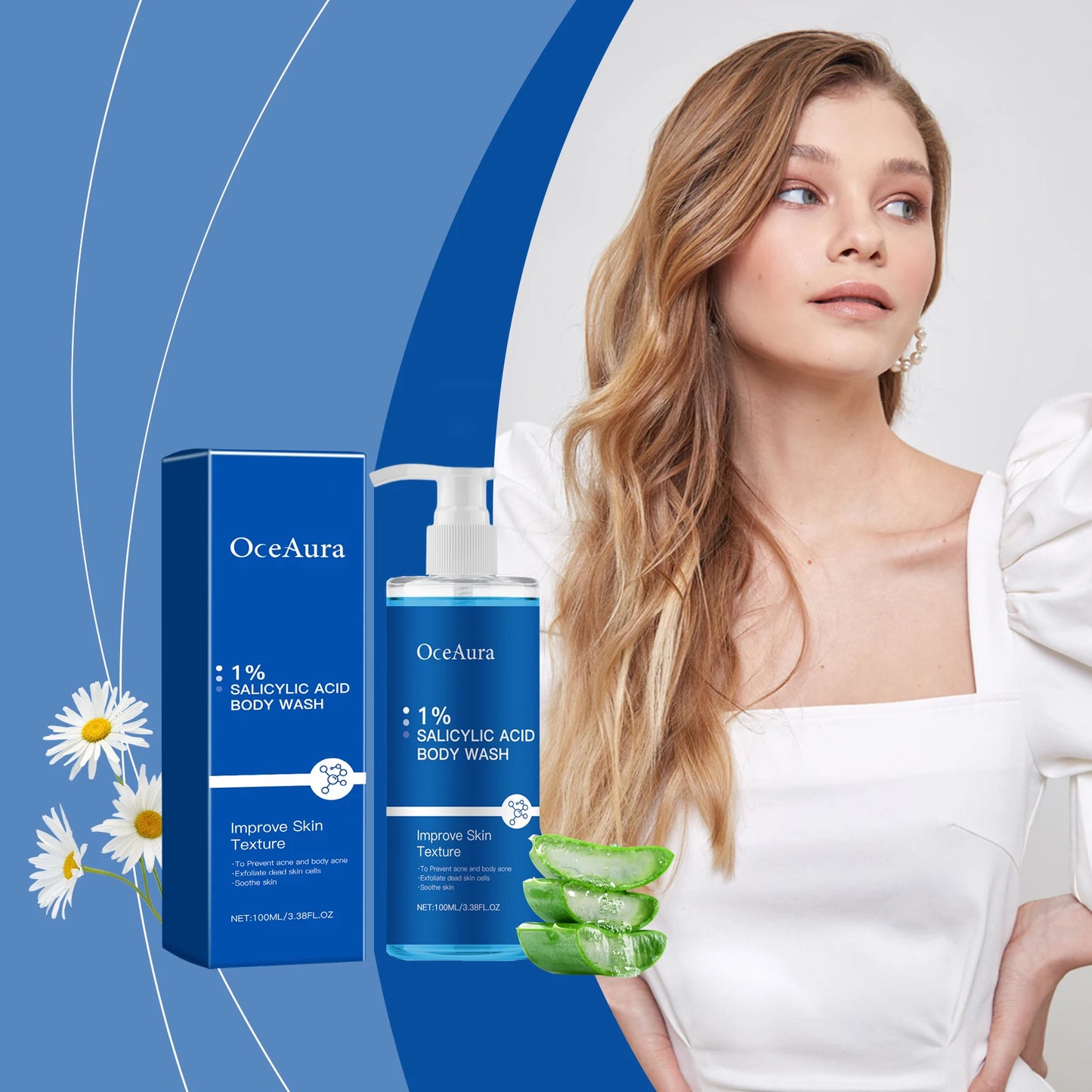 Oce Aura Salicylic Acid Shower Gel Daily Gentle Cleanse Exfoliate Oil Control Refreshing Comfortable Lubrication for Clear Skin