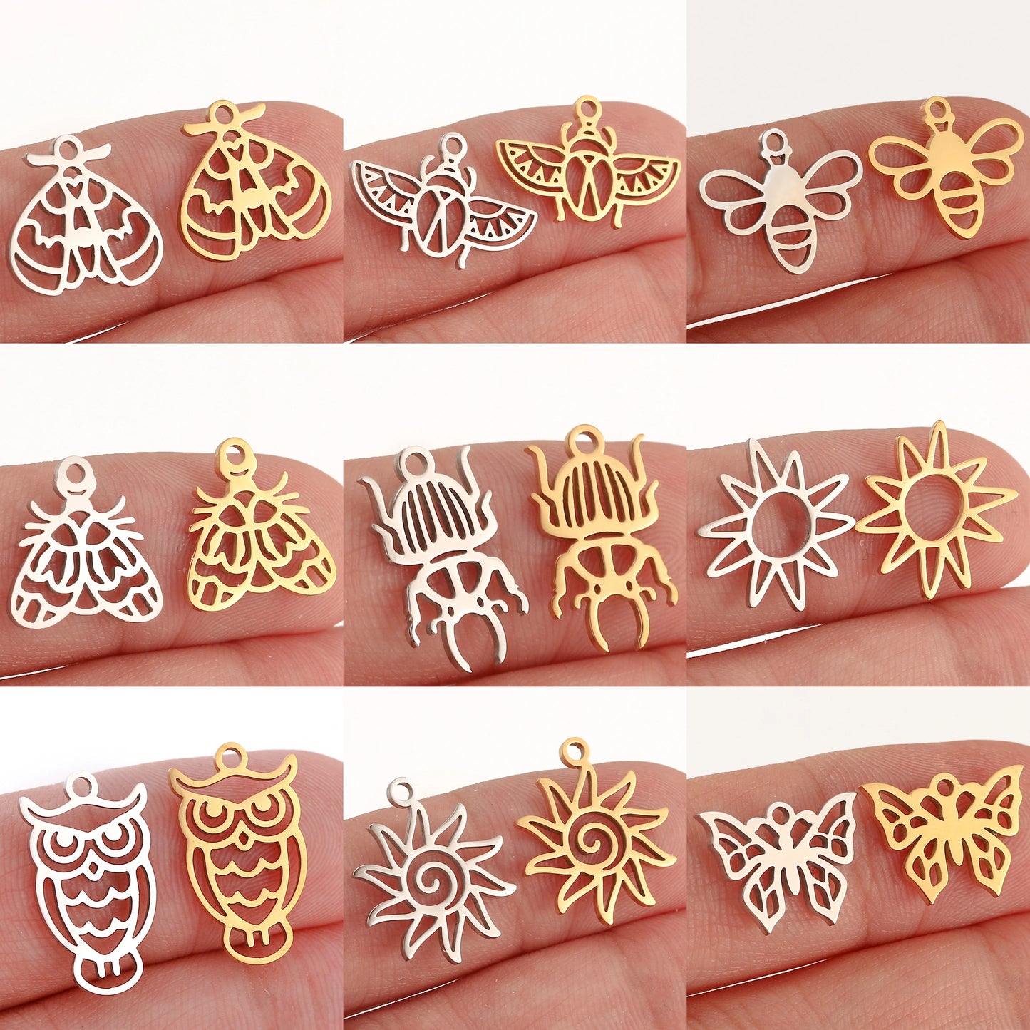 5Pcs Spring Bee/Butterfly/Beelet Charms Stainless Steel Scarab Moths Pendants DIY  Necklace Bracelet Jewelry Making Accessories