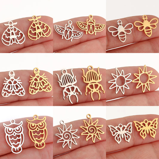 5Pcs Spring Bee/Butterfly/Beelet Charms Stainless Steel Scarab Moths Pendants DIY  Necklace Bracelet Jewelry Making Accessories