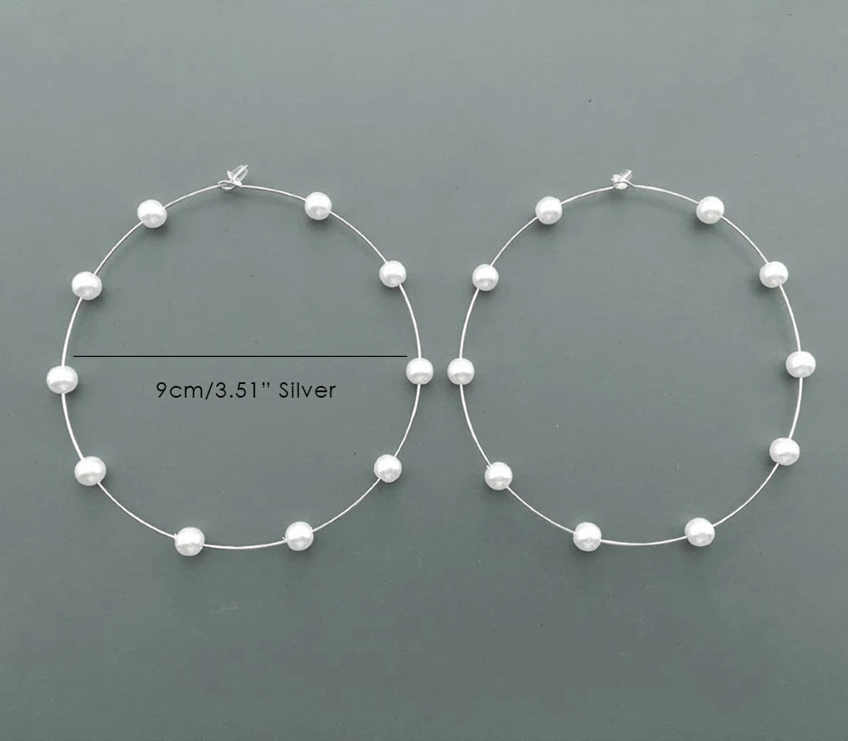 Gold/Silver Color Imitation Pearl Bead Oversize Big Hoop Earrings for Women Large Hoop Statement Earrings Festival Party Jewelry