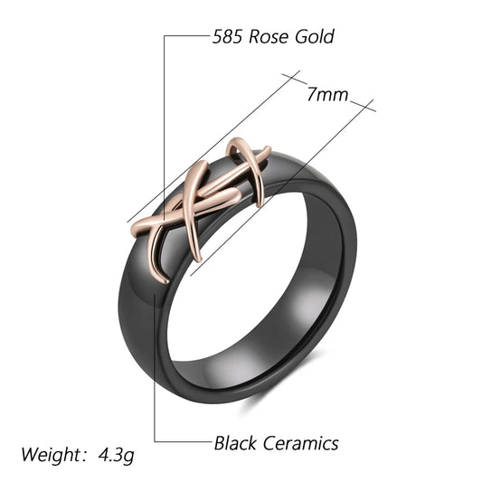 Kinel Fashion 585 Rose Gold Color Black Ceramics Ring For Women Creative Branches Accessories High Quality Daily Fine Jewelry