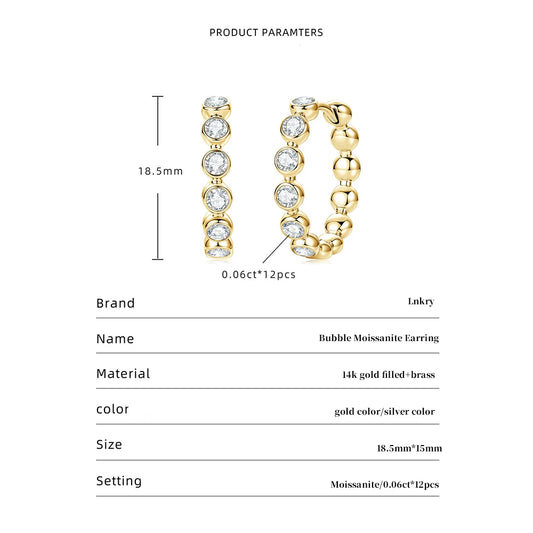 Lnkry Test Passed 2.5mm Moissanite Bubble Stye Hoop Earring For Women 14k Gold Filled Round Circel Earrings Jewelry Gift