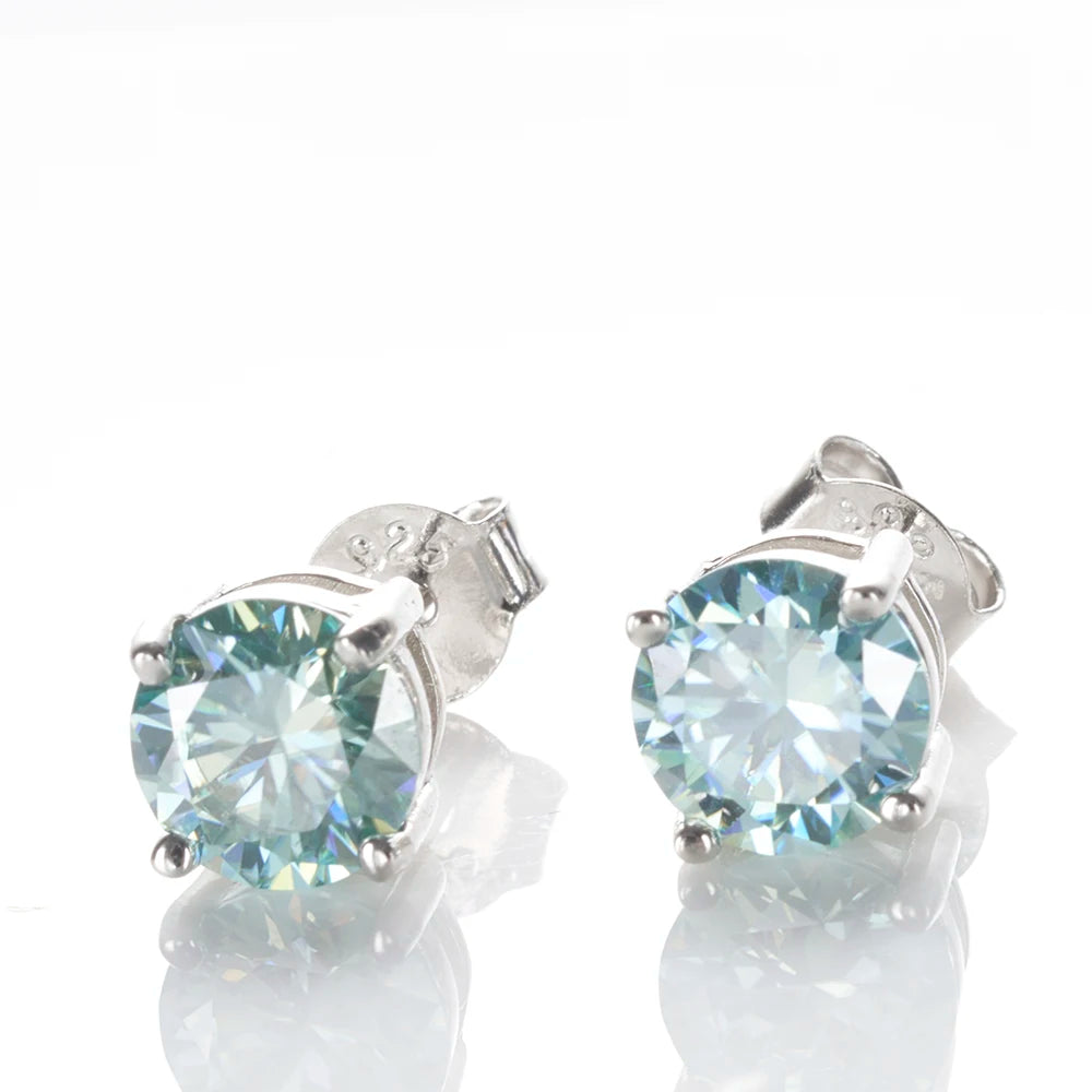 925 Sterling Silver Stud Earrings Round Brilliant Cut VVS1 White/Pink/Yellow Moissanite Test Passed Diamond for Women  Gift