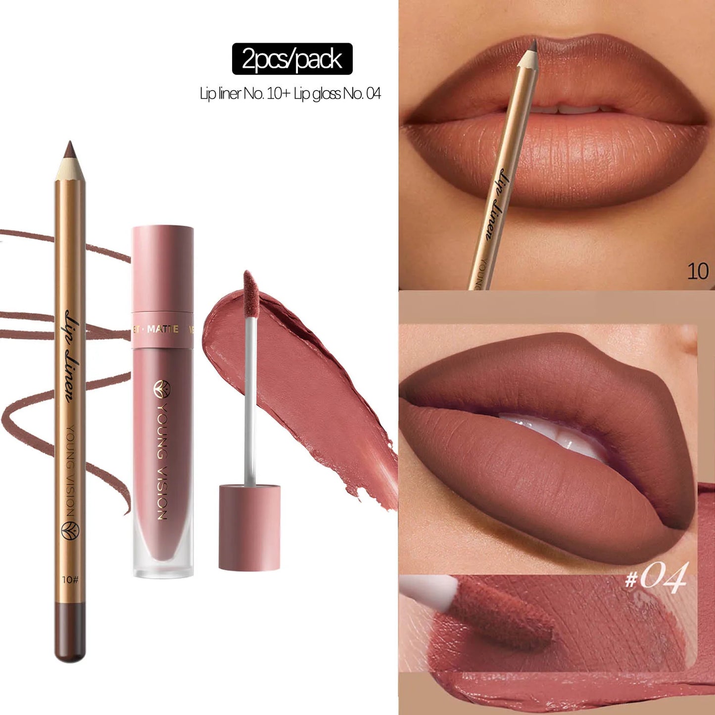 Lip Gloss and Lip Liner Set, Long-Lasting Matte Finish, Smooth and Precise Lip Liner with Non-Stick, Smudge-Proof Lip Gloss