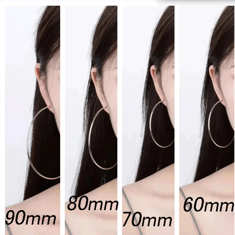 SOMILIA 925 Sterling Silver Platinum Big Hoop Earrings for Women Real Money Jewelry Female Fashion Womens Fine Earrings 10-90mm