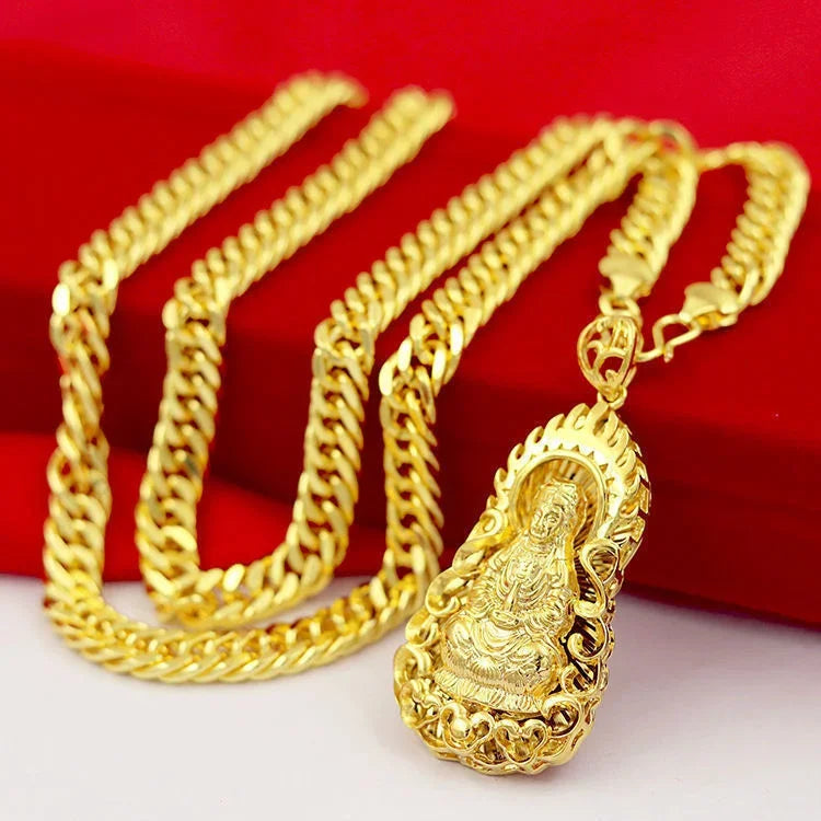 Plated 100% Real Gold 24k 999 Necklace Men's 999 Dominant Personality Fashion Jewelry 999 Permanent Color Pure 18K Gold Jewelry