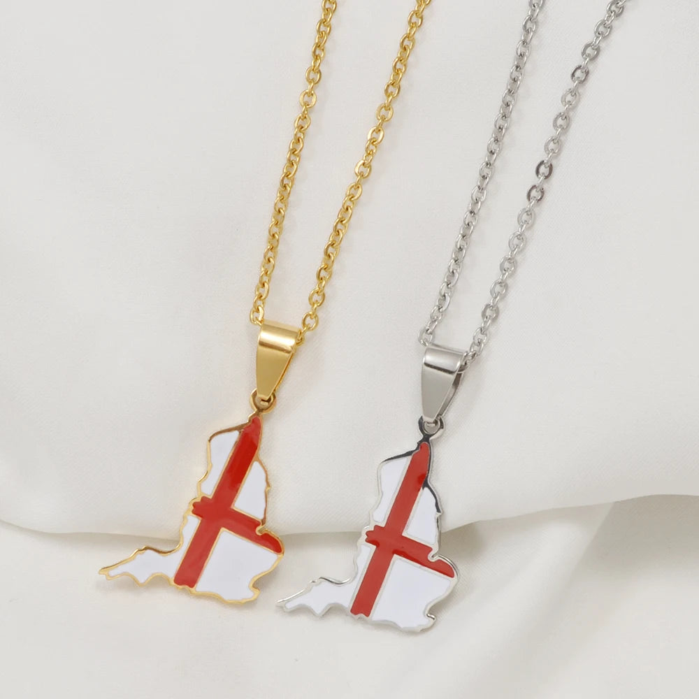 Anniyo England Ireland Pendant Necklaces for Women  Stainless Steel Lloegr Angleterre Éirinn Accessory #504862