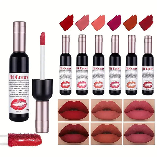 Red Wine Bottle Design Makeup Lip Gloss,Velvet Matte Lip Gloss Liquid Lipstick, High Colour Development,for Natural Lip Makeup