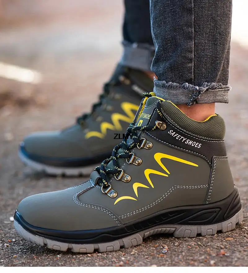 ZLMY Men Steel Toe Shoes High Top Work Boots Indestructible Safety Shoes Man Puncture-Proof Work Sneaker Winter Safety Boots Men