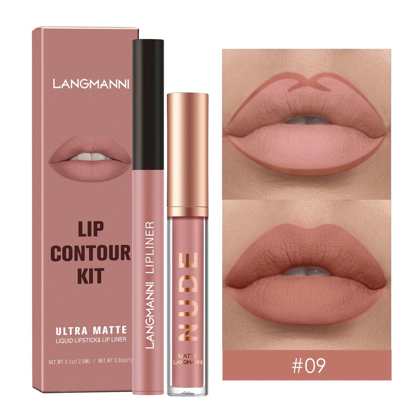 2Pcs Lip Gloss and Lip Liner Set, Matte Finish Non-Stick Cup Long-Lasting Lip Color and Liner Combo, Perfect for Defined Lips