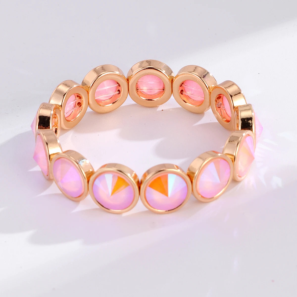 2026 New Design Gold Color Bracelets For Women Inlaid Colorful Glass Crystal Beads Elastic Bangle Candy Color Jewelry