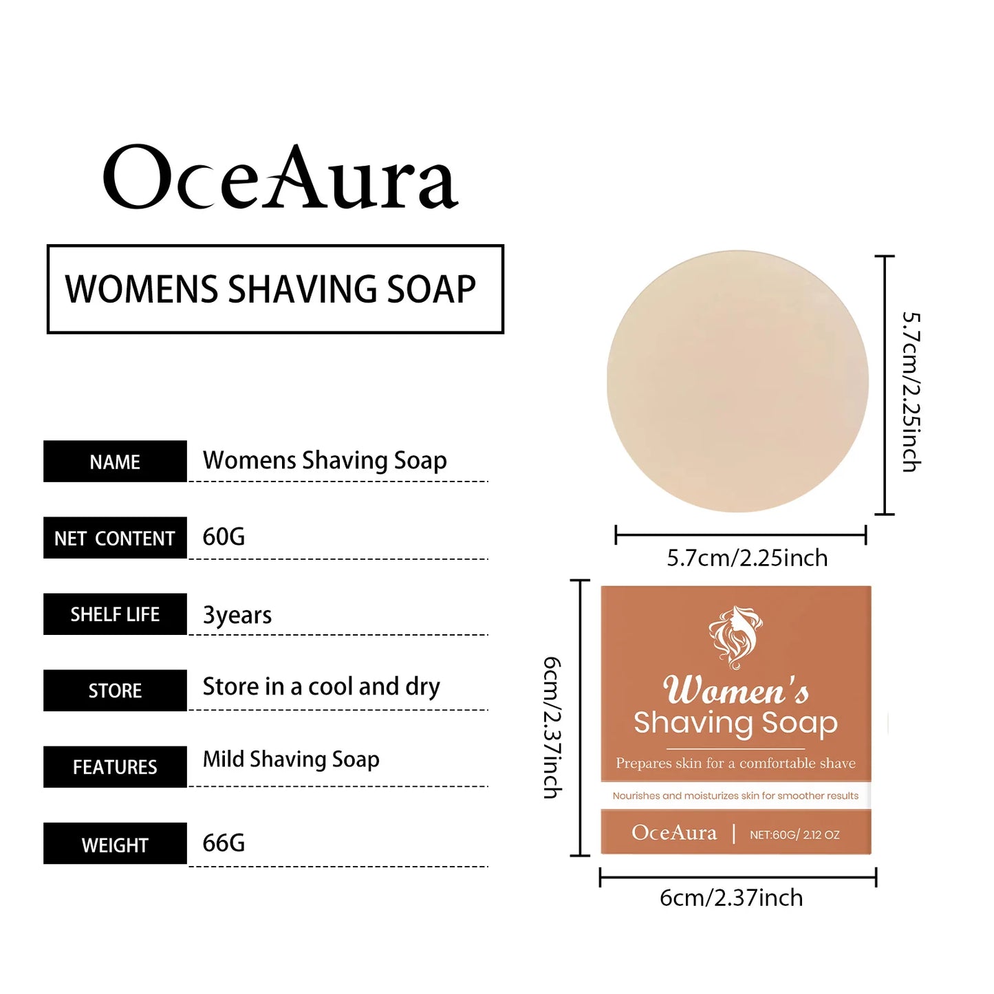 OceAura Shaving Soap for Women Hair Removal Ingrown Hair Treatment Smooth Natural Organic Citrus Vanilla Honey Shave Butter 60g