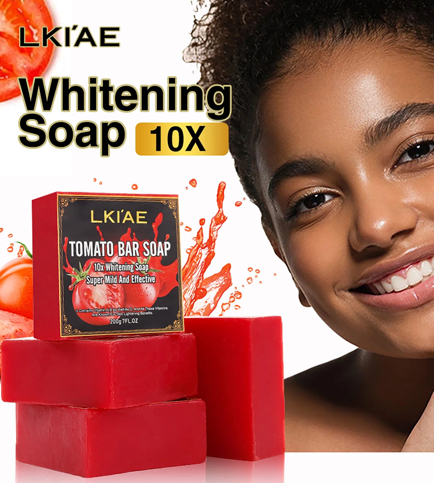 LKIAE Ultra Lightening Tomato Soap Bar, Anti Dark, Black Spots, Acne, Even Skin Tone, Vegan Bath Soap For All Skin Type, 200g