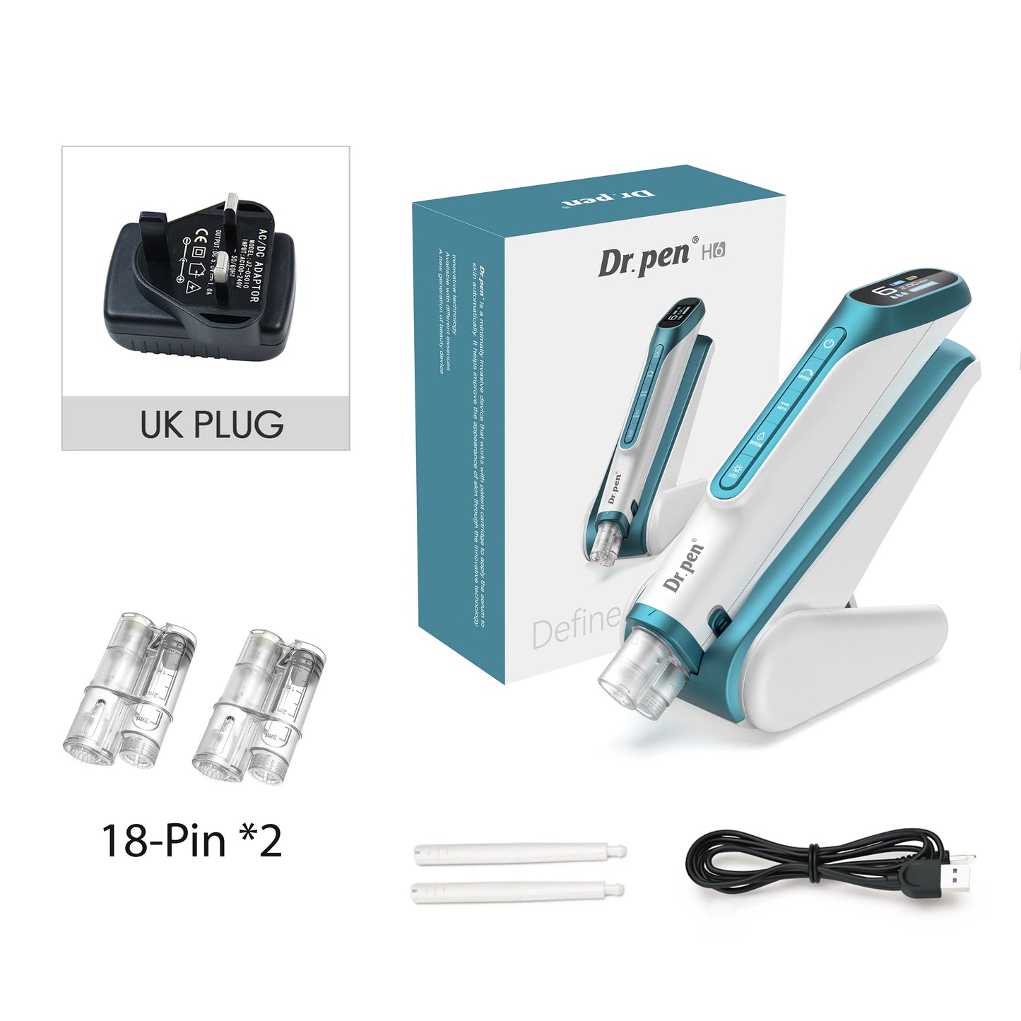Dr. pen H6 Newly Upgraded Dual Cartridge Design Intelligent Infusion Microneedling pen Needle length 0.25mm as a high-end gift
