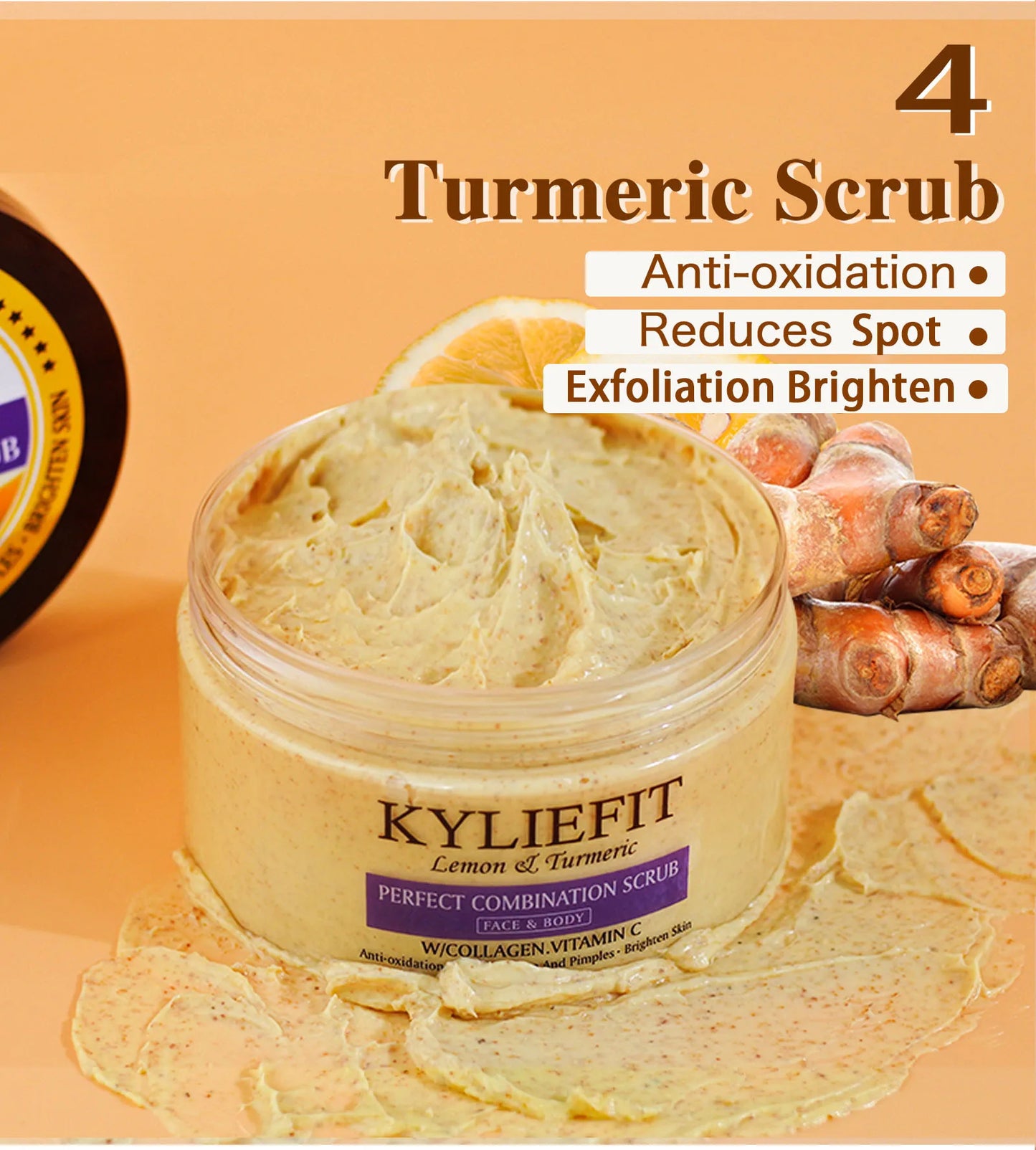 KYLIEFIT Natural Exfoliating Salt Body and Face Scrub, Lightening, Moisturizing, Remove Dark Spots, Acne, Stains, Wrinkles, 250g
