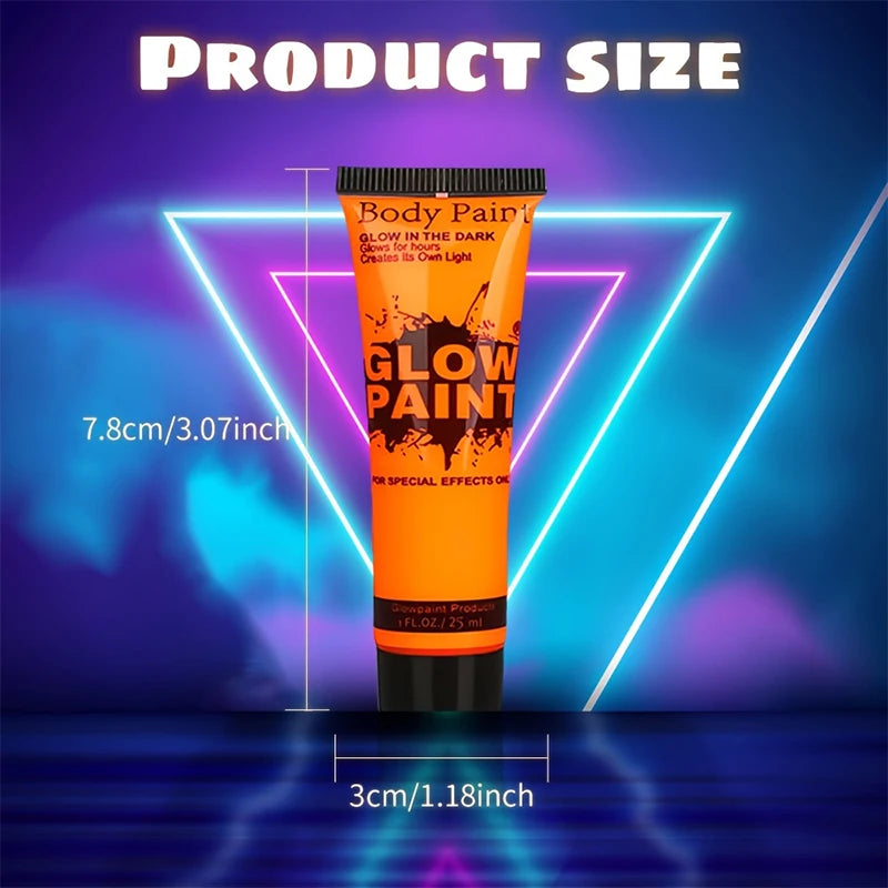 6PCS 25ml Fluorescent Paint Glow In The Dark Light Body Paint Face Painting for Party Halloween Event Makeup Club Makeup Xmas Gl